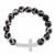 Crystal Horizontal Cross Black and White Beaded Stretch Bracelet in Silvertone 7.5"