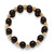Round Black Beaded Stretch Bracelet with Crystal Accents in Yellow Gold Tone 8"