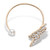 White Baguette Crystal & Simulated Pearl Butterfly Bangle Bracelet Goldtone