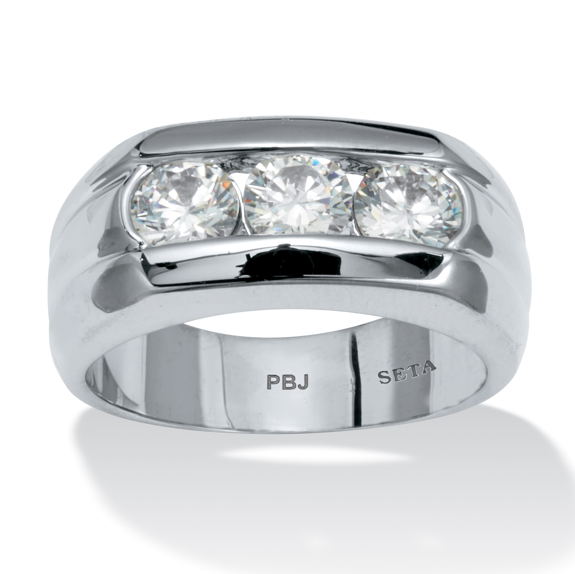 thumbnail image 2 of Men's 1.10 Ct Round Cut Cubic Zirconia Stainless Steel Ring – Sizes 8-13 Silver 2 of 5