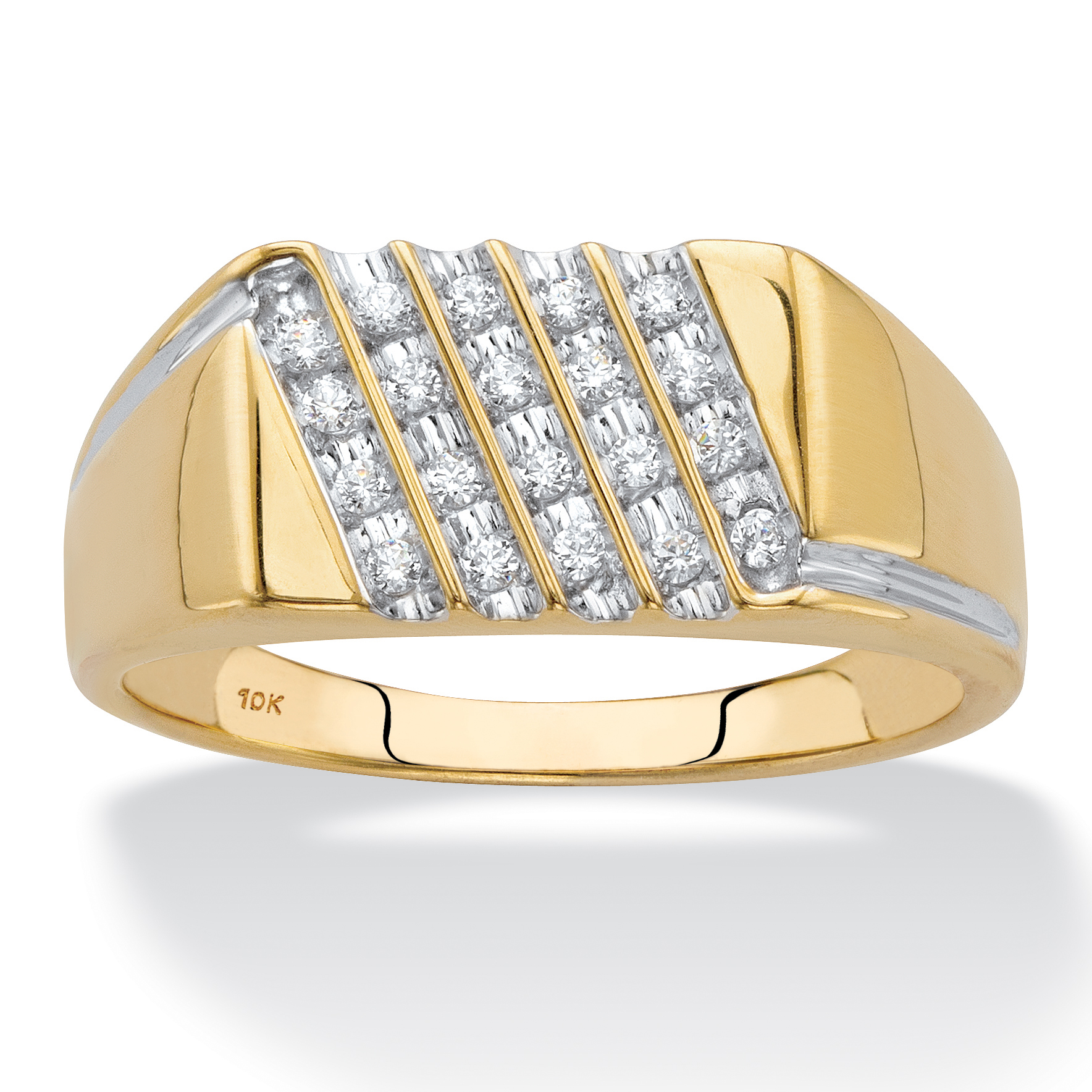 Men's Round Cut Diamond Grid Ring 1/10 TCW  Two-Tone Gold-Plated Sterling Silver