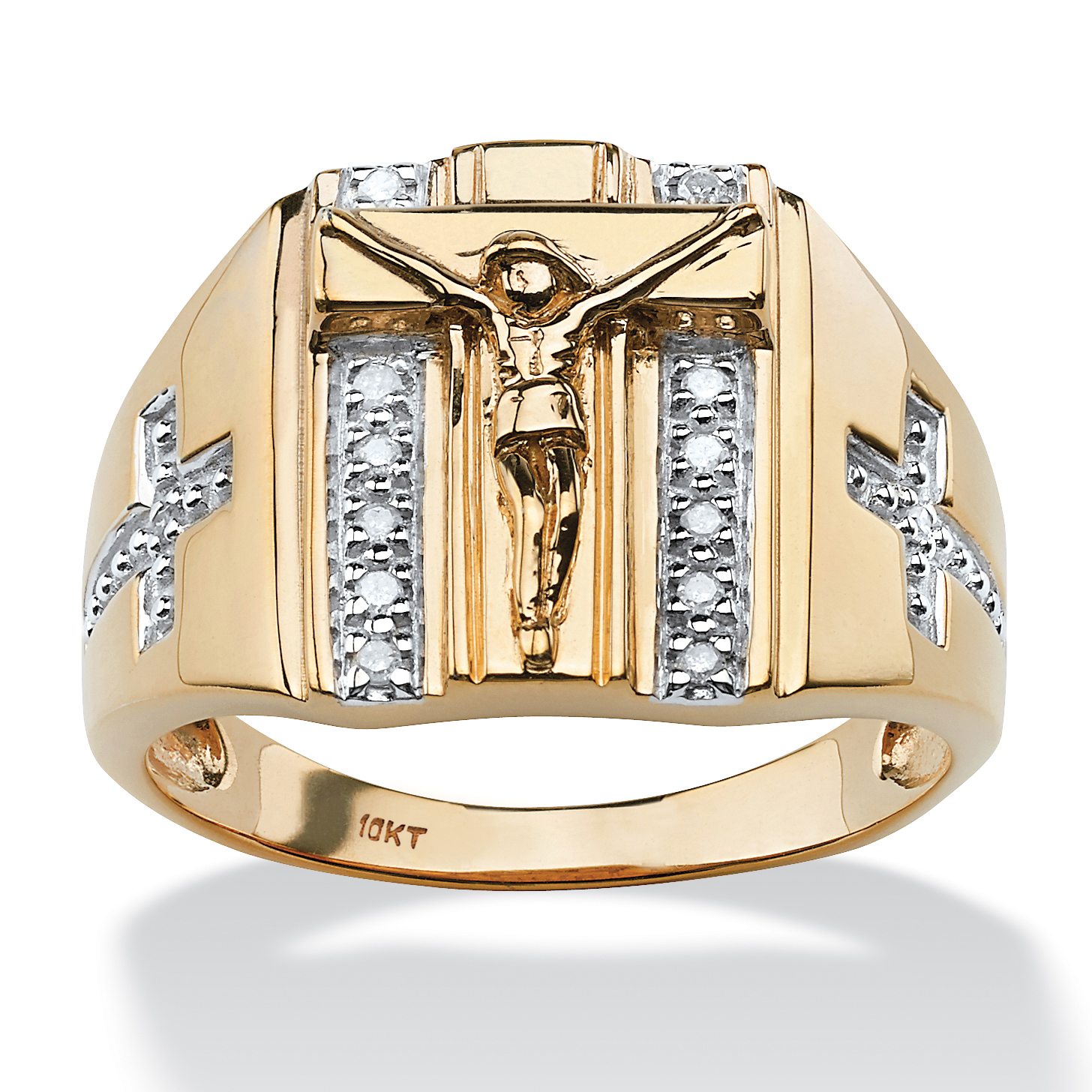 Men's Round Cut Diamond Grid Ring 1/10 TCW  Two-Tone Gold-Plated Sterling Silver