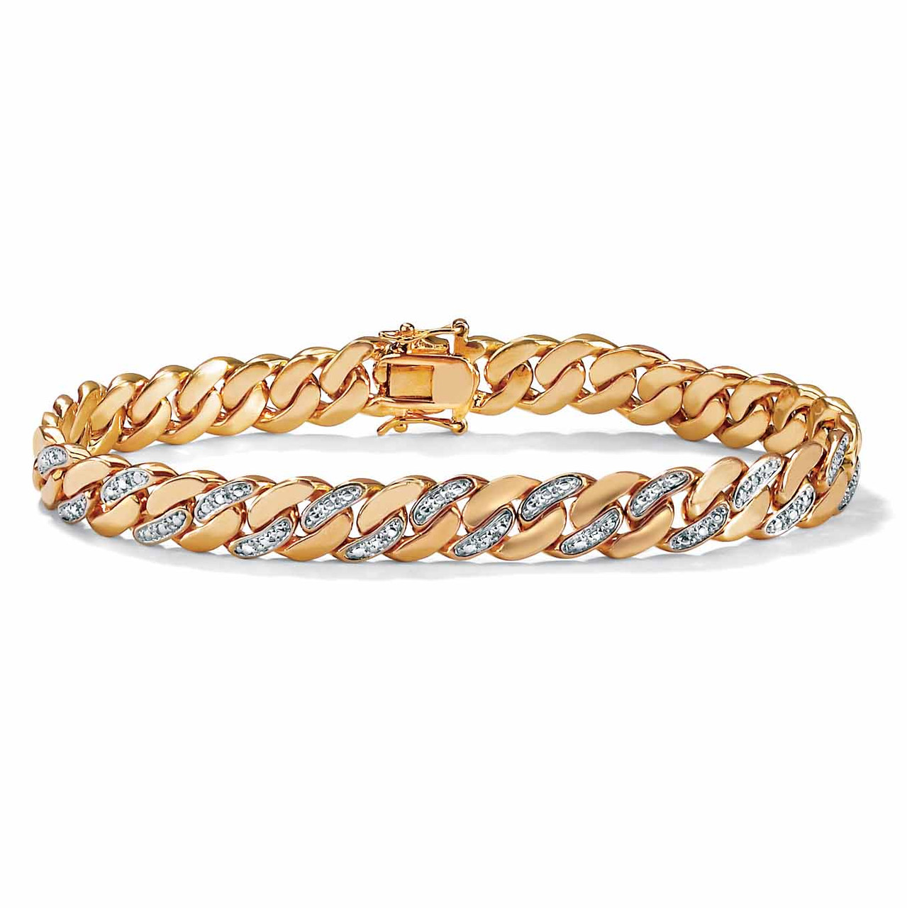 Men's Diamond Accent Curb-Link Bracelet Platinum-Plated 9.5" (9mm)