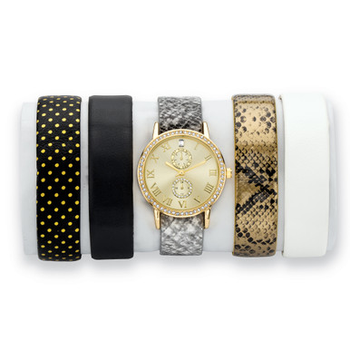 Crystal Gold Tone 5-Piece Interchangeable Fashion Watch Set  display picture 1