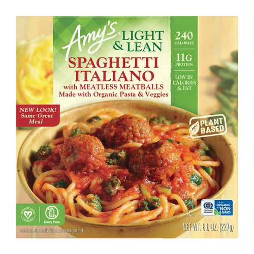 Amy's 8 oz. Spaghetti Italiano Bowl with Meatless Meatballs - 12/Case