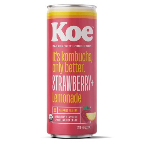 Koe 12 oz. Strawberry Lemonade Kombucha Cans - 12/Case