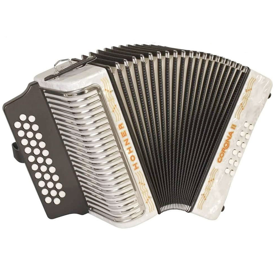 Hohner Corona II Accordion GCF, White w/Case at No Limit Guitar Co