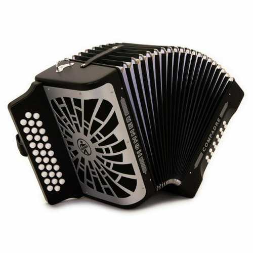 Authentic Hohner Compadre diatonic accordion in F/Bb/Eb tuning with 31 buttons. Perfect for Norteño and folk music. Save $560! No Limit Guitar Co, Idaho Falls.