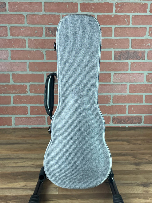 Premium Kala Gray Tweed Archtop hardcase for soprano ukulele with cushioned handle and impact protection. Classic styling. No Limit Guitar Co, Idaho Falls.