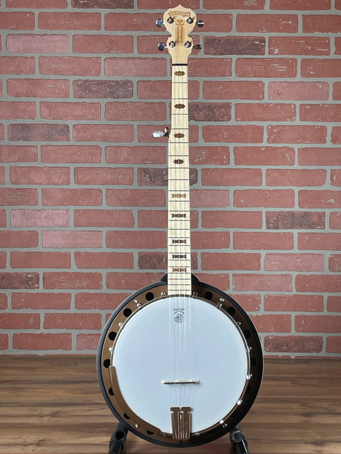 Professional Deering Goodtime Special Deco banjo with patented tone ring, resonator, and Art Deco inlays. Perfect for bluegrass. No Limit Guitar Co, Idaho Falls.