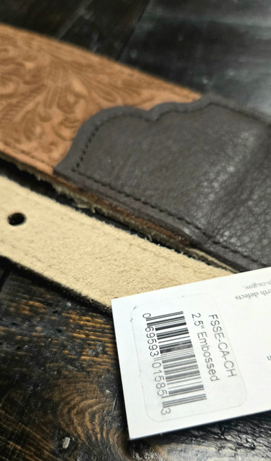 Franklin Strap 2.5" Embossed Suede-Glove Leather End Tab-Caramel-Chocolate End