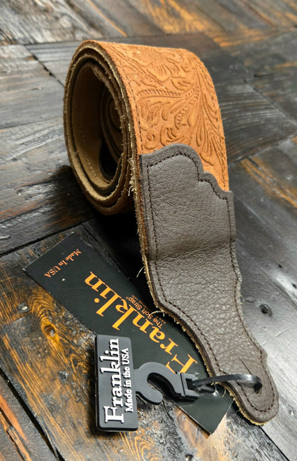 Franklin Strap 2.5" Embossed Suede-Glove Leather End Tab-Caramel-Chocolate End