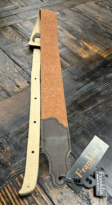 Franklin Strap 2.5" Embossed Suede-Glove Leather End Tab-Caramel-Chocolate End