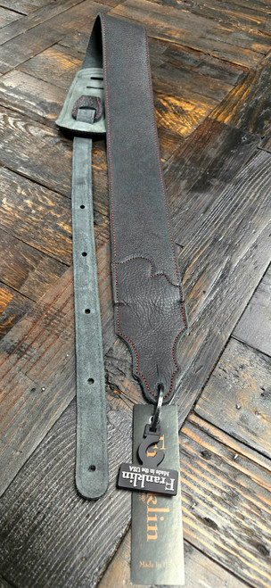 Franklin Strap 3" Black Leather Guitar Strap with Red Stitching