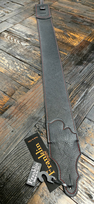 Franklin Strap 3" Black Leather Guitar Strap with Red Stitching