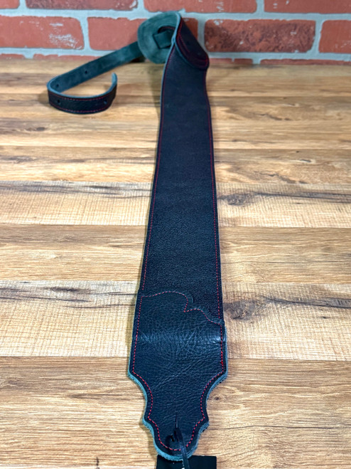 Franklin Strap Original Glove Leather Guitar Strap | Black with Red Stitching - 3"