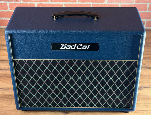 Bad Cat Black Cat Custom 1x12" 60-watt Extension Electric Guitar Cab - Custom Navy Blue Tolex (with Gold Piping & Diamond Grille Cloth)