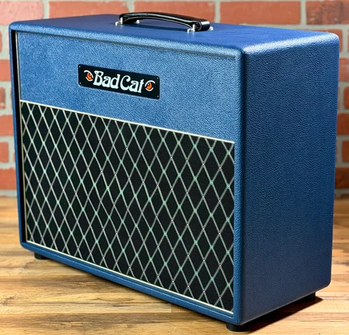 Bad Cat Custom Black Cat | 1x12-inch 60-watt Extension Electric Guitar Cab - Custom Navy Bronco Tolex | w/ Gold Piping & Diamond Grille Cloth