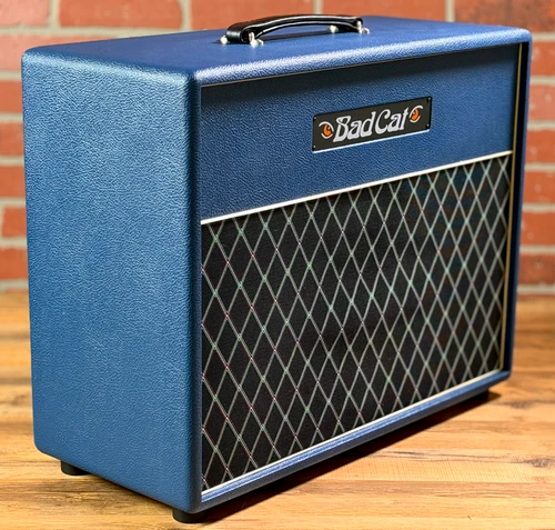 Bad Cat Custom Black Cat | 1x12-inch 60-watt Extension Electric Guitar Cab - Custom Navy Bronco Tolex | w/ Gold Piping & Diamond Grille Cloth