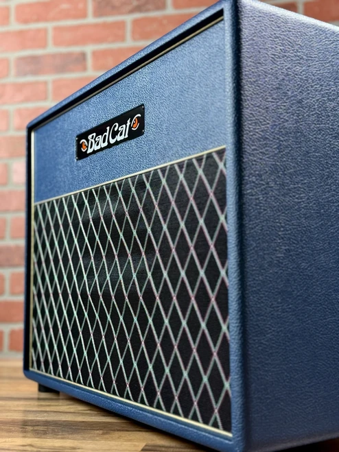 Bad Cat Custom Black Cat | 1x12-inch 60-watt Extension Electric Guitar Cab - Custom Navy Bronco Tolex | w/ Gold Piping & Diamond Grille Cloth