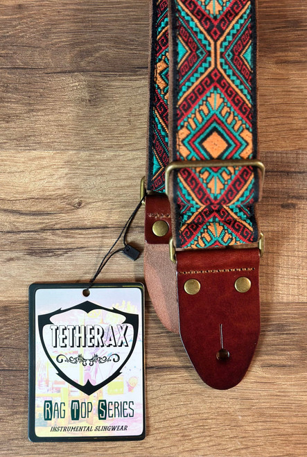 Tetherax Fancy RagTop Vintage-Style Weave Guitar Strap - Orange/Green/Red