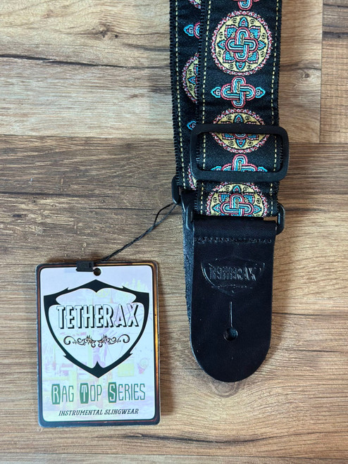 Tetherax RTX RagTop Classic Jacque-Style Weave Guitar Strap - Black/Yellow/Blue/Red