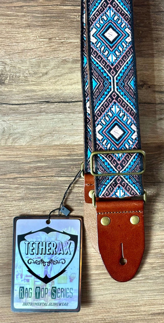 Tetherax RTX Fancy RagTop Jacque-Style Weave Guitar Strap - Blue/Pink/Light Pink