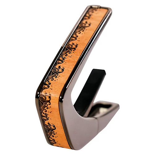 Thalia Black Chrome Guitar Capo - Flamed Maple Waves
