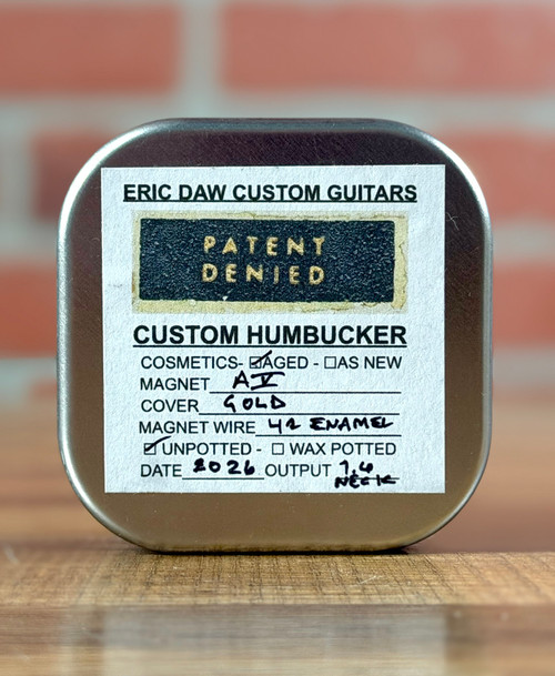 Pin-Up Custom Guitars Gold "Patent Denied" Custom Humbucker Set - Rough Case Alnico V - Aged Gold