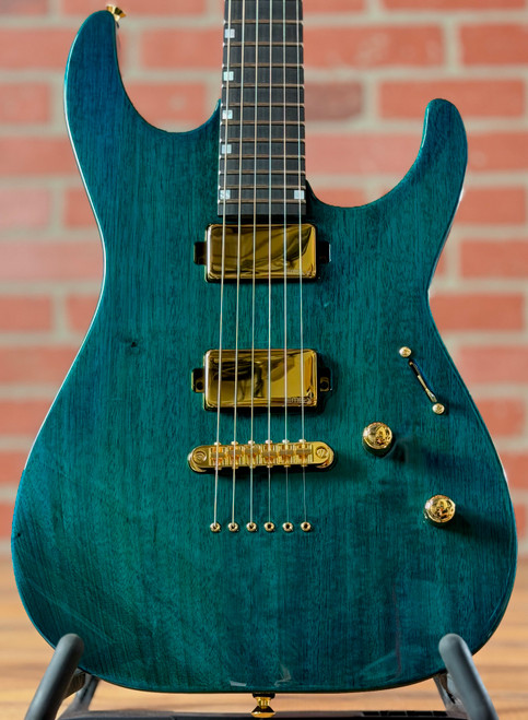 ESP USA M-II DX NT Mahogany Gold Hardware Electric Guitar - See Thru Aqua - Gold EMG 81X (Bridge) & 85X (Neck) Pickups