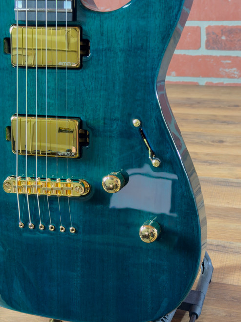 ESP USA M-II DX NT Mahogany Gold Hardware Electric Guitar - See Thru Aqua - Gold EMG 81X (Bridge) & 85X (Neck) Pickups