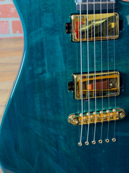 ESP USA M-II DX NT Mahogany Gold Hardware Electric Guitar - See Thru Aqua - Gold EMG 81X (Bridge) & 85X (Neck) Pickups