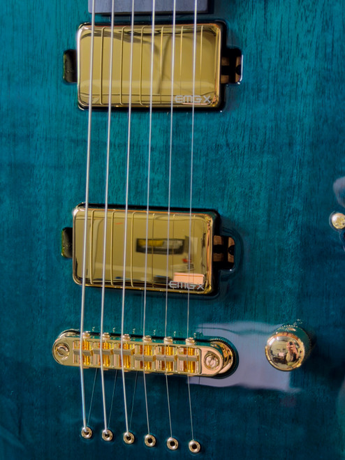 ESP USA M-II DX NT Mahogany Gold Hardware Electric Guitar - See Thru Aqua - Gold EMG 81X (Bridge) & 85X (Neck) Pickups