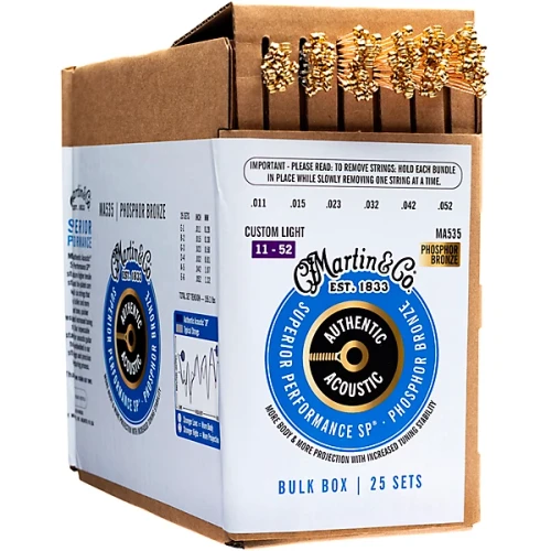 Martin MA535 Phosphor Bronze Acoustic Guitar Strings | Custom Light (.011-.052) | Bulk Box of 25 Sets