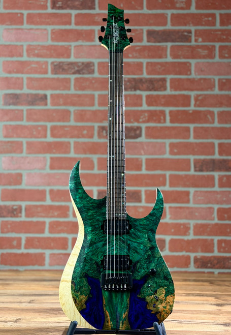 Schecter USA Custom Shop Sunset Extreme-6 Electric Guitar - Natural Satin with Green/Blue Stabilized Top