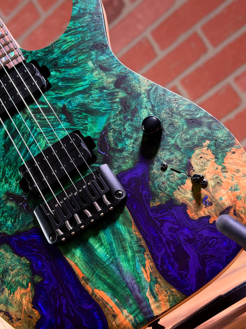Schecter USA Custom Shop Sunset Extreme-6 Electric Guitar - Natural Satin with Green/Blue Stabilized Top