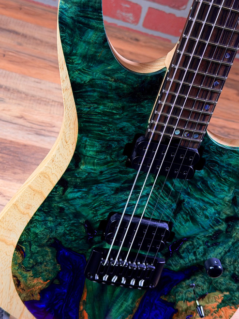 Schecter USA Custom Shop Sunset Extreme-6 Electric Guitar - Natural Satin with Green/Blue Stabilized Top