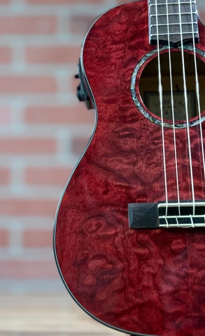Lanikai QM-RDCEB Quilted Maple Acoustic-Electric Baritone Ukulele - Red