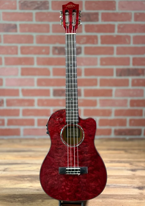 Lanikai QM-RDCEB Quilted Maple Acoustic-Electric Baritone Ukulele - Red