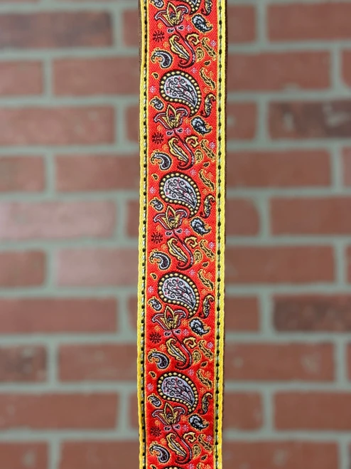 Tetherax Fancy RagTop Vintage Jacque Weave Leather-End Strap - Red, Gold