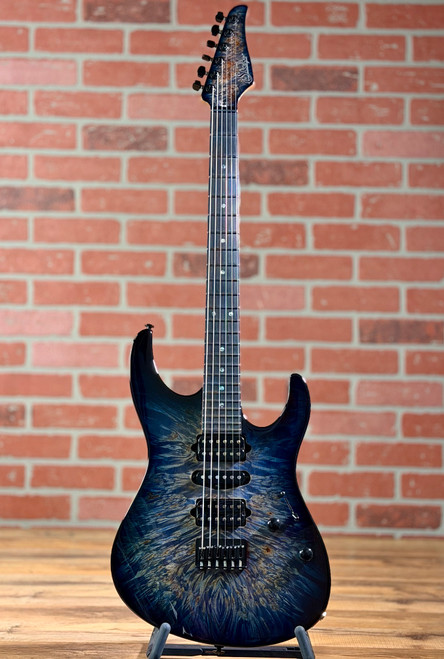 Suhr USA Custom Modern Waterfall Burl Marble Electric Guitar - Faded Trans Whale Blue w/ Black Burst