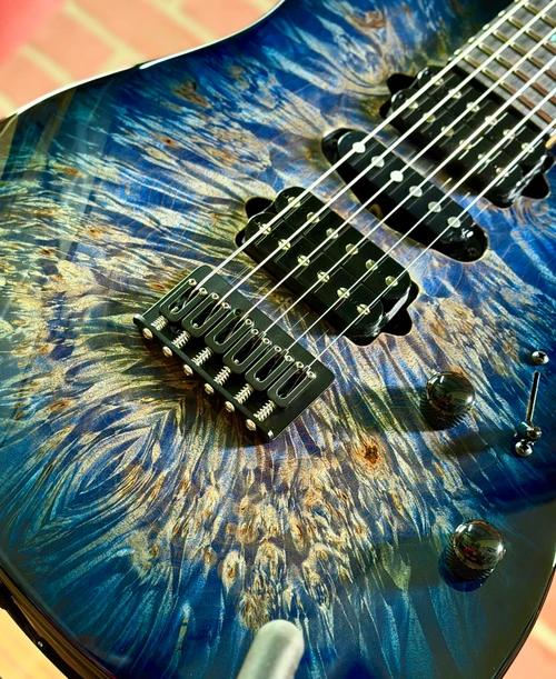 Suhr USA Custom Modern Waterfall Burl Marble Electric Guitar - Faded Trans Whale Blue w/ Black Burst