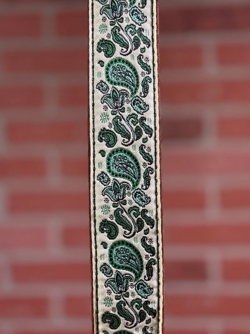 Tetherax Fancy RagTop Vintage Jacque Style Weave Leather End Strap - Green, Black, & White