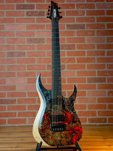 Schecter USA Custom Shop Sunset Extreme 7 - Natural Satin Stabilized Burl Top