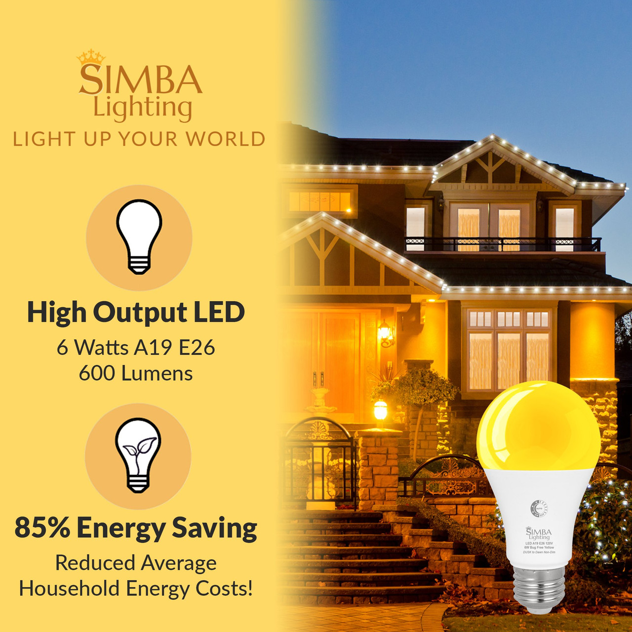 Simba Lighting® LED Bug Repelling A19 6W 40W Equivalent Bulbs 120V Dusk ...