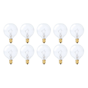 Simba Lighting® Decorative Globe G16.5 Round Bulb 40W E12 Candelabra Base Clear Glass, 10 Pack