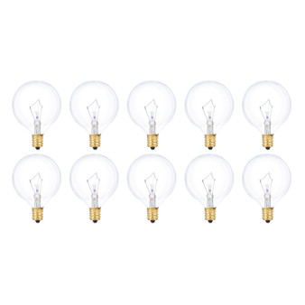 Simba Lighting® Decorative Globe G16.5 Round Bulb 40W E12 Candelabra Base Clear Glass, 10 Pack