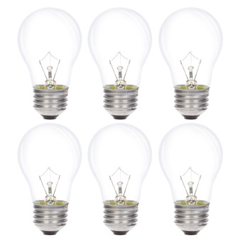 Simba Lighting® Incandescent Appliance Light Bulb A15 25W E26 Medium Base, 120V 2700K, 6-Pack