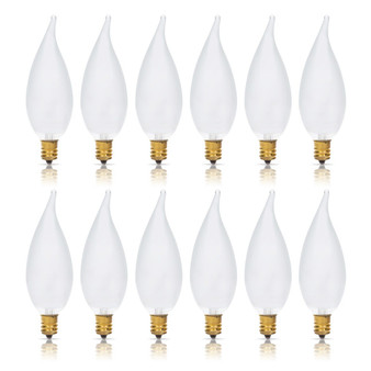 Simba Lighting® Candelabra Flame Tip Frosted CA10 40W E12 Base Light Bulbs 120V Warm White 2700K, 12 Pack