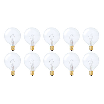 Simba Lighting® Decorative Globe G16.5 Round Bulb 25W E12 Candelabra Base Clear Glass, 10 Pack